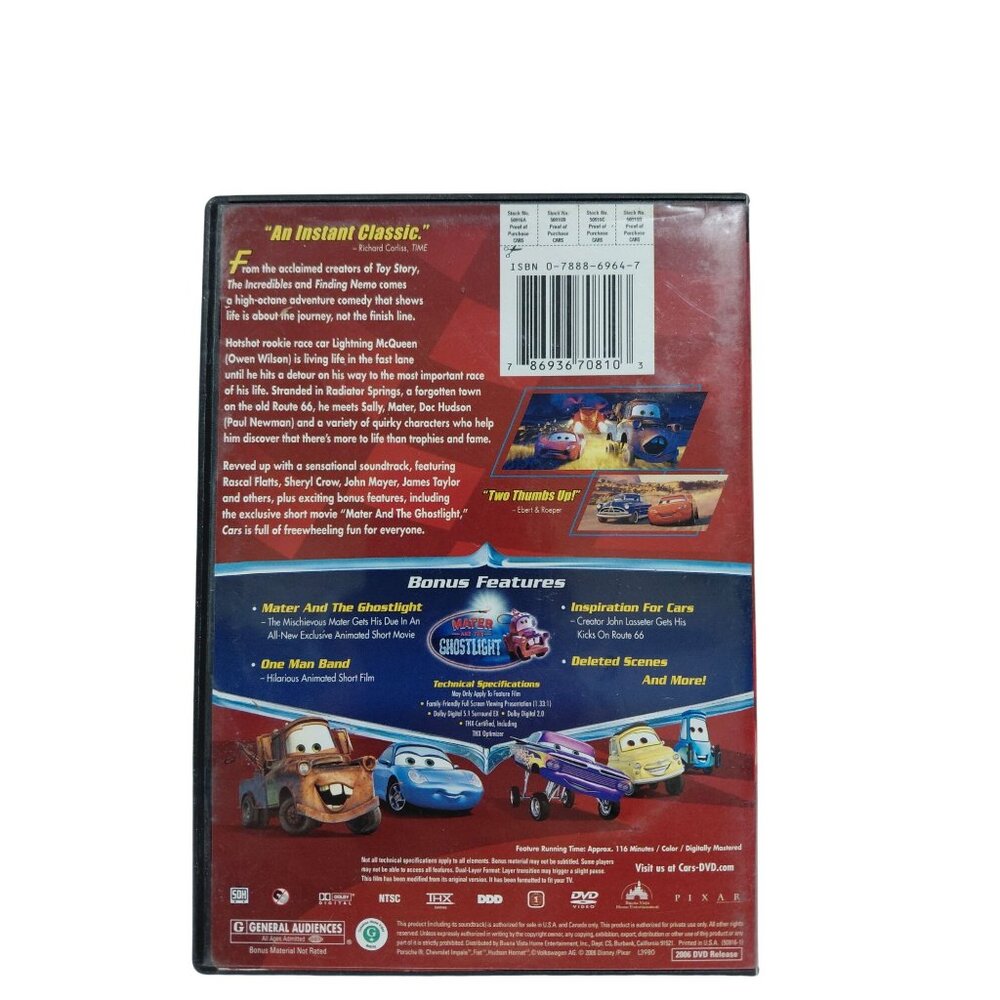 Disney Pixar Cars Full Screen DVD Movie With Bonus Features - Picture 5 of 6